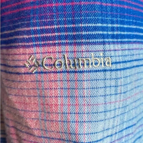 COLUMBIA Omni Wick Button Down Pink Blue Plaid Logo Shirt Long Sleeve - Picture 4 of 10